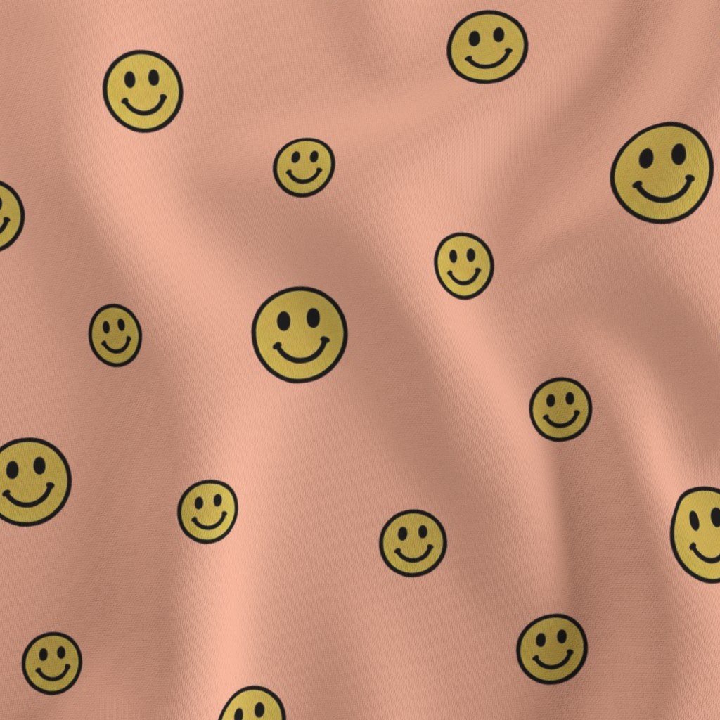 Retro Yellow Smiley Faces on Peach Interior Collection Decor Collection smiley pattern fabric