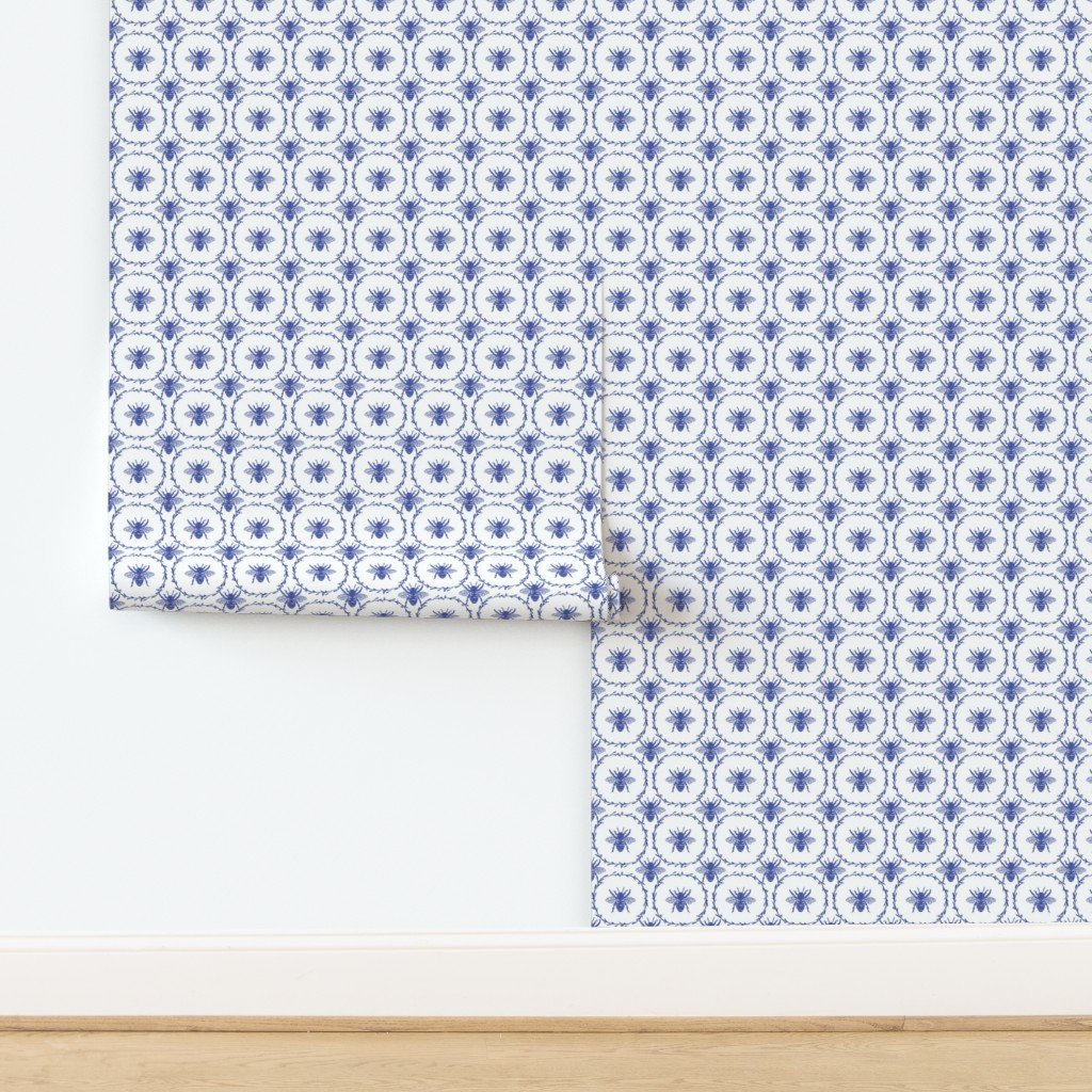 Royal Blue Honey Bees in Wreaths Home Decor Collection Home Decor Collection blue and white wallpaper