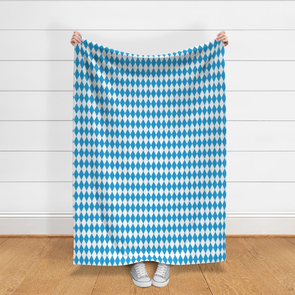 Oktoberfest Bavarian Blue and White Medium Diagonal Diamond Pattern Fabric beer festival fabric