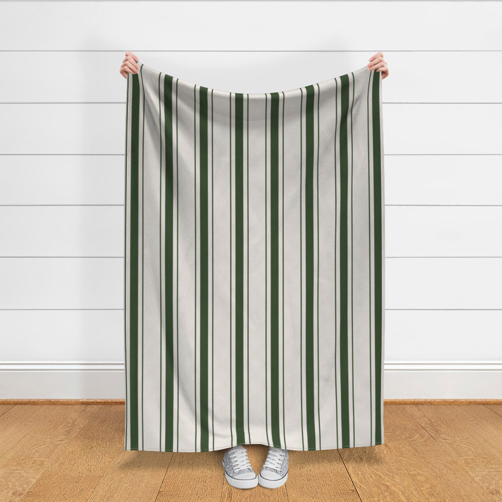 Forest Green Antique Vintage Mattress Ticking Stripe on Cream Decor Collection Home Decor Collection faux linen fabric