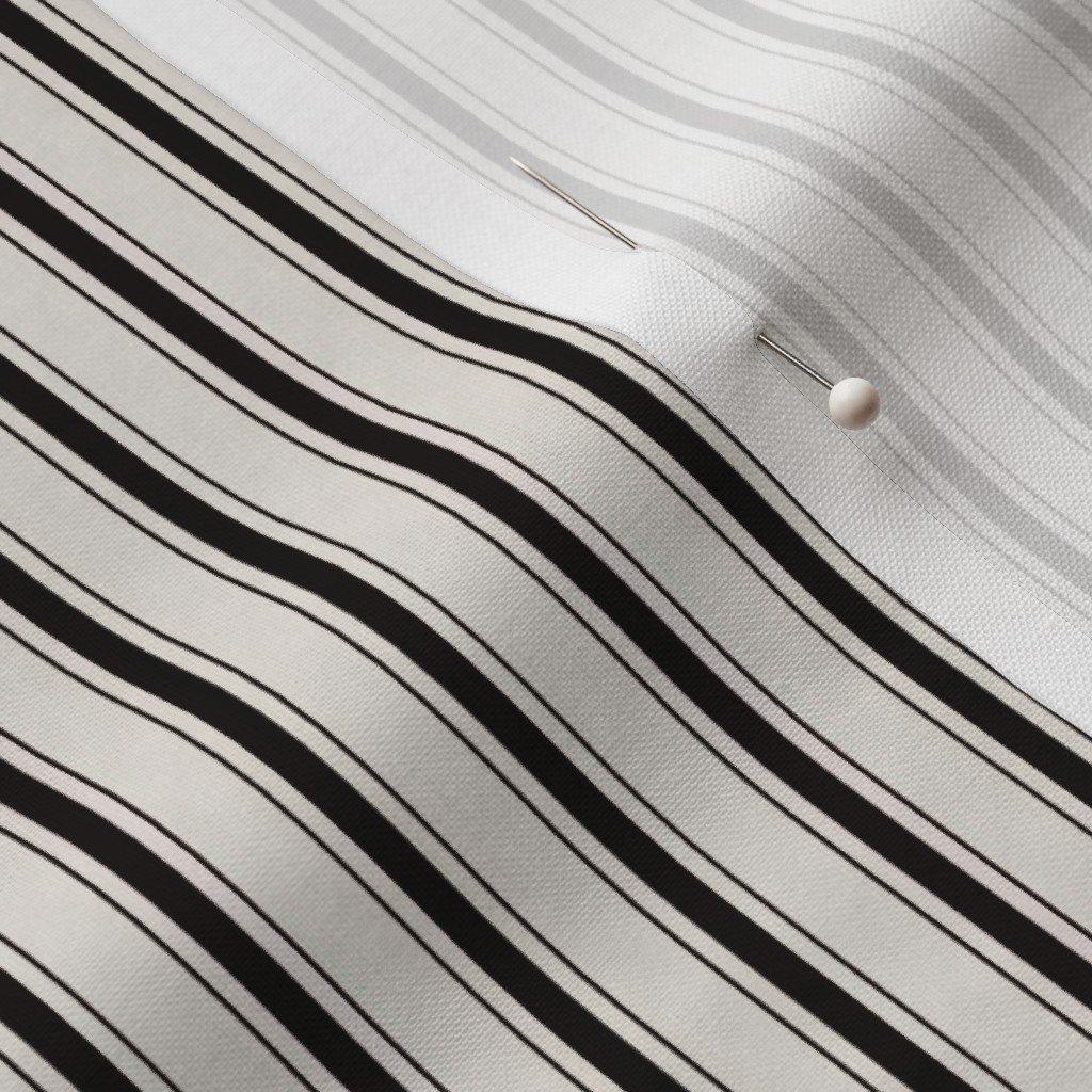 Micro Coal Black Antique Vintage Mattress Ticking Stripe on Cream Fabric antique fabric