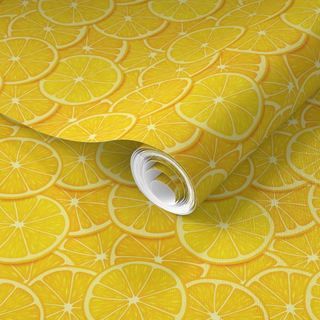 Lemon Citrus 3 inch Fruit Slices in a Zesty Repeat Pattern Wallpaper lemon fruit wallpaper