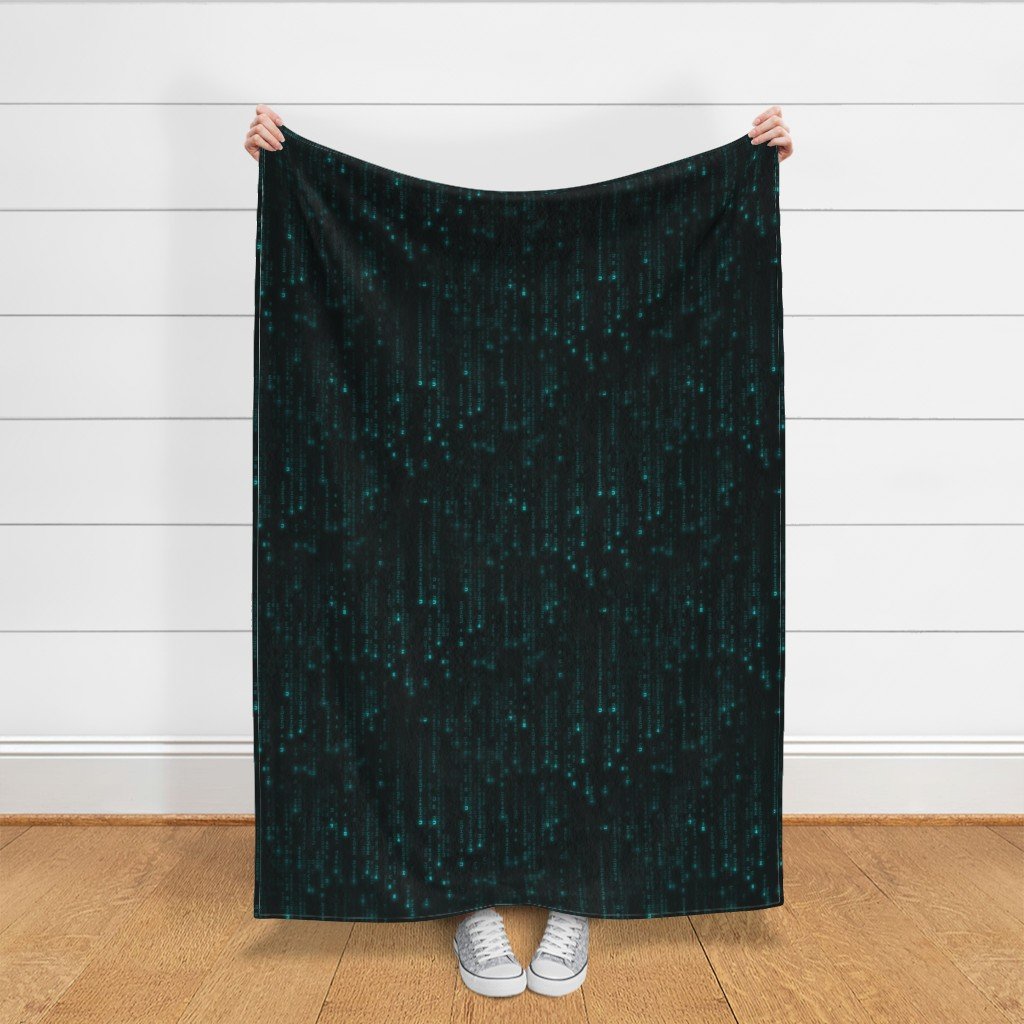 Neon Aqua Digital Rain Computer Code Fabric blue fabric