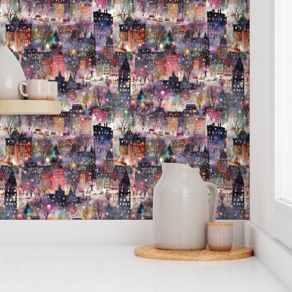 New York City Christmas Street Watercolor Home Decor Collection Home Decor Collection christmas town wallpaper