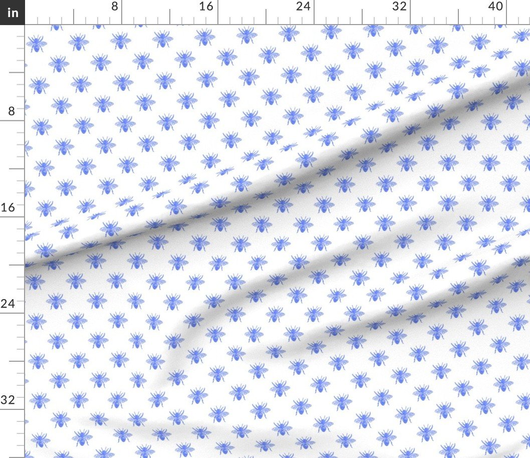 Blue Faux-foiled Bees on White Home Styling Collection Home Decor Collection blue worker bees fabric