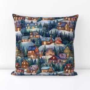 Small Christmas Rustic Country Winter Cabins Watercolor Home Decor Collection Decor Collection rustic cabins throw pillow design
