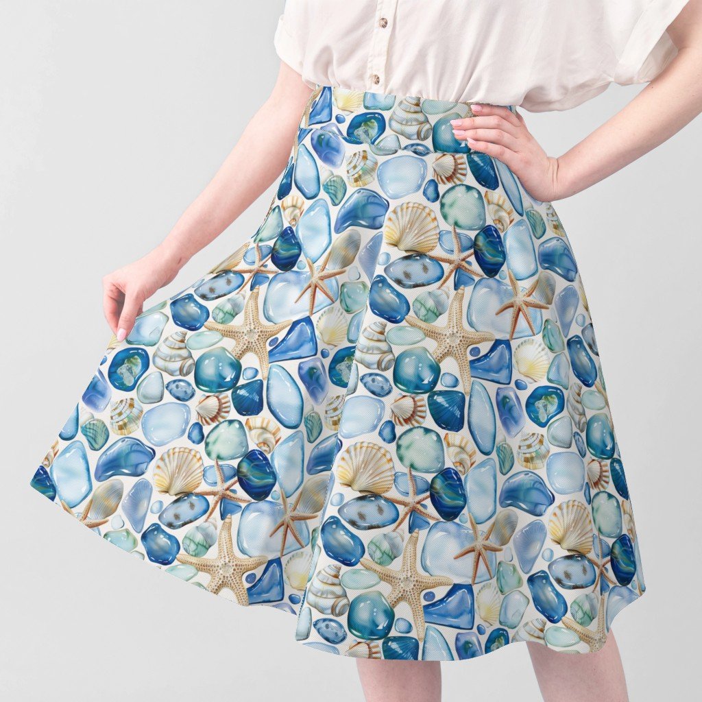 Blue and Sand Seashells and Shards of Tumbled and Scattered Watercolor Home Decor Collection Home Decor Collection blue and sand fabric