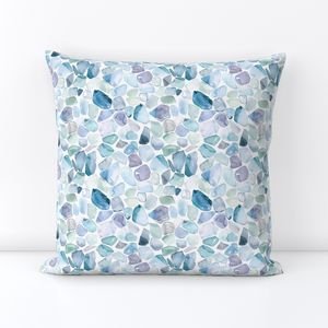 Small Blue and Lilac Shards of Tumbled and Scattered Watercolor Seaglass Decor Collection Home Styling Collection watercolor stones throw pillow design