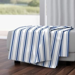 Mattress Ticking Wide Striped Pattern in Dark Blue and White Home Decor Collection Home Decor Collection blue and white throw blanket design