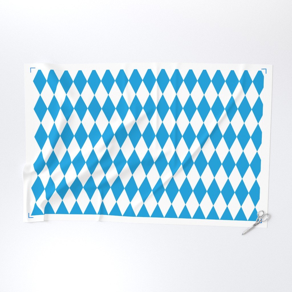 Oktoberfest Bavarian Blue and White Large Diagonal Diamond Pattern Fabric beer gardens fabric
