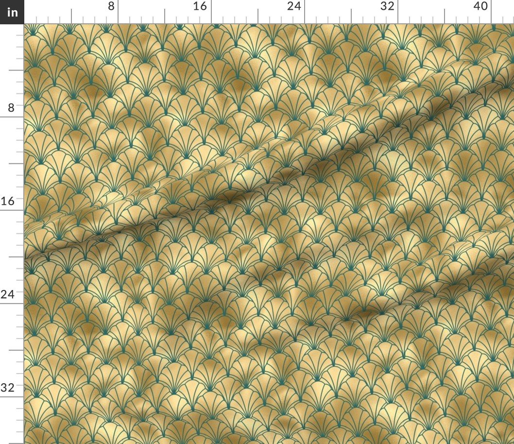 Teal and Faux Gold Foil Vintage Art Deco Scallop Shell Pattern Home Decor Collection Design Collection art deco fabric