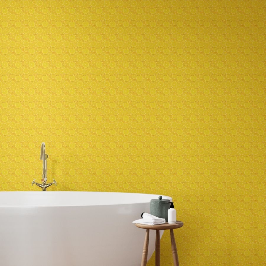 Lemon Citrus 3 inch Fruit Slices in a Zesty Repeat Pattern Wallpaper lemon repeat wallpaper