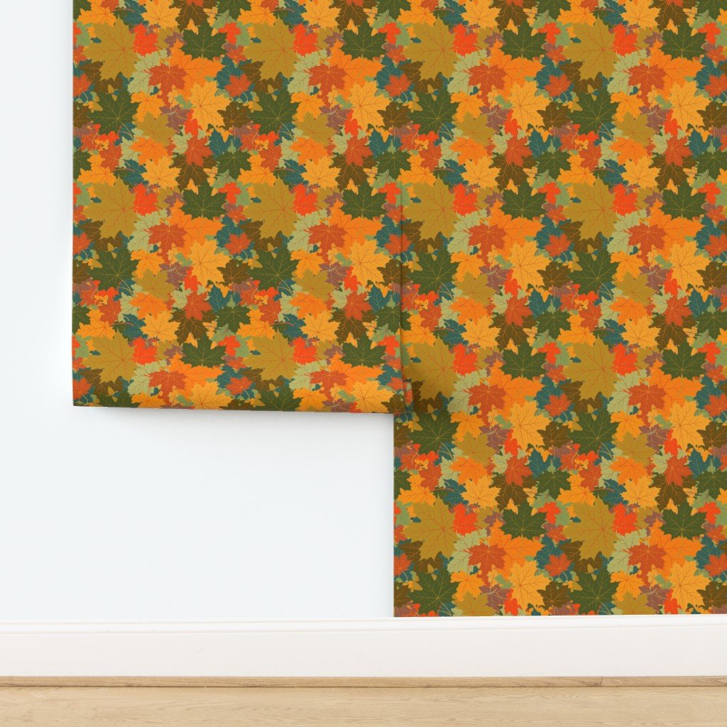 Smaller Autumn Leaves Scattered in Gold Red Brown and Green Design Collection Home Styling Collection brown leaves wallpaper