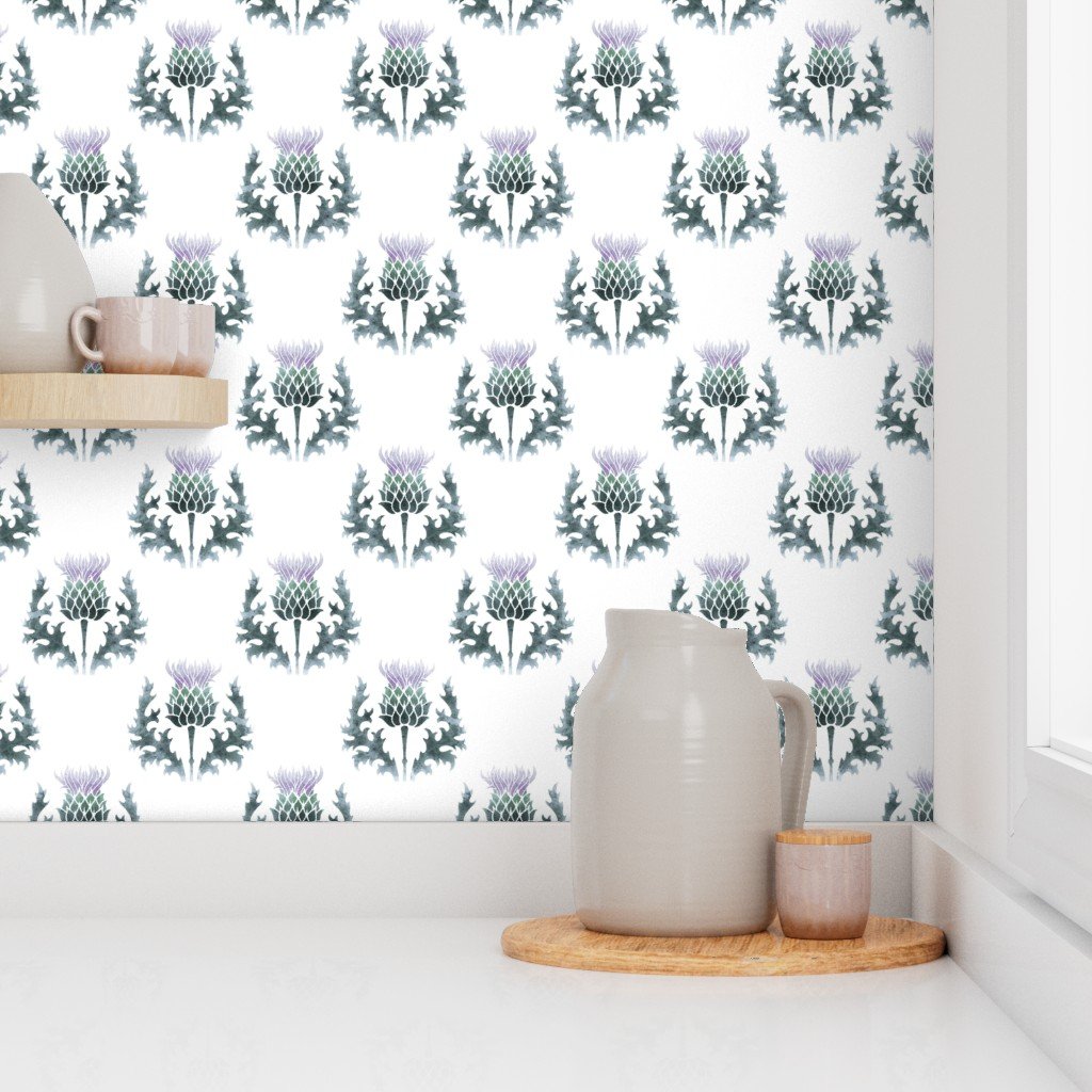 Large Watercolor Scottish Thistle Flower of Scotland Design Collection Decor Collection scottish heather wallpaper