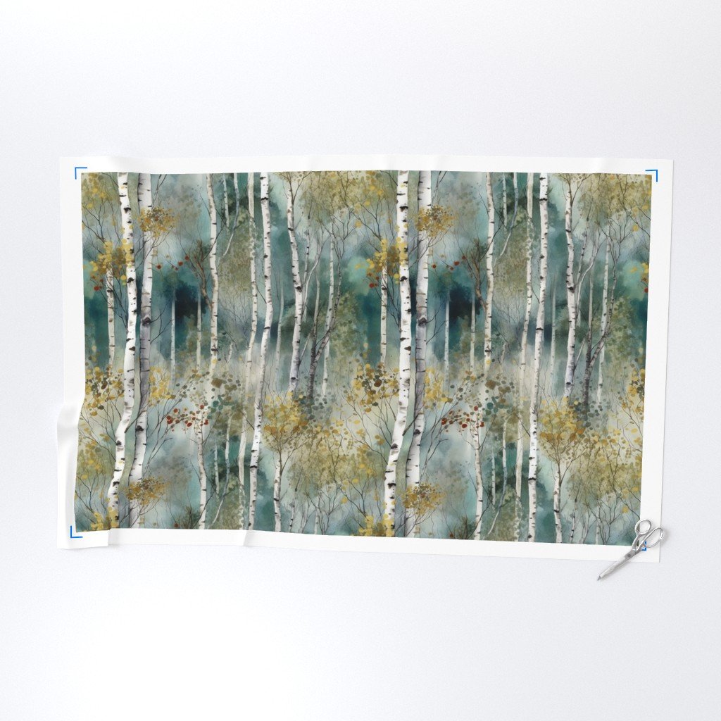 Endless Birch Tree Dreamscape Trees in Misty Forest Watercolor Fabric misty forest fabric