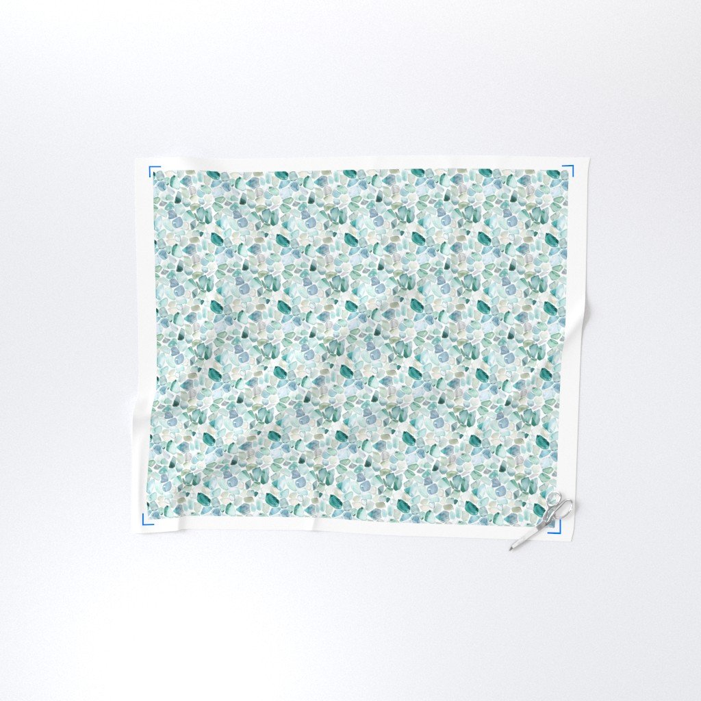Small Blue and Aqua Shards of Tumbled and Scattered Watercolor Seaglass Home Styling Collection Design Collection green fabric