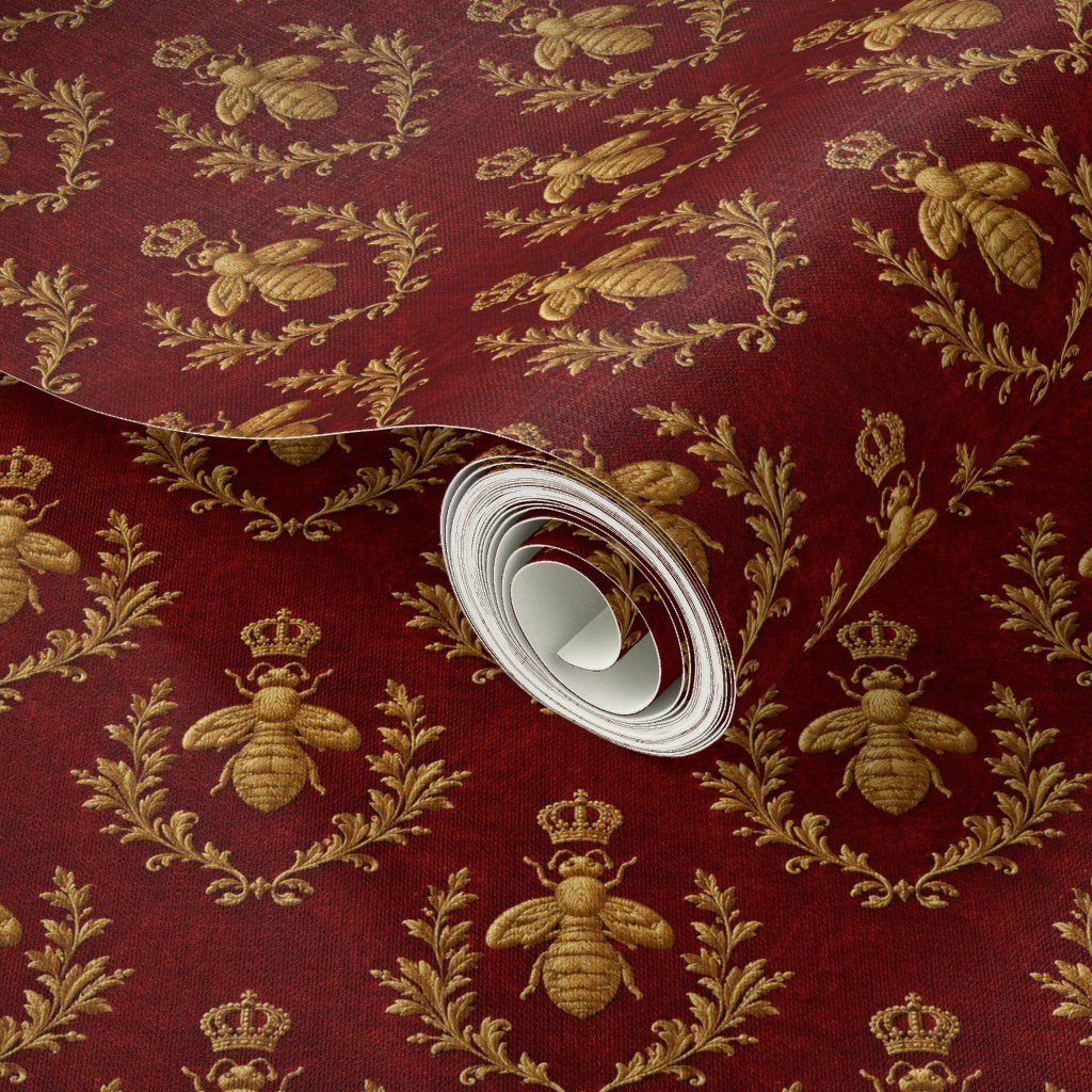 Small Napoleonic Royal Bee and Laurel Wreath Pattern on Crimson Red Home Styling Collection Home Styling Collection crimson red wallpaper