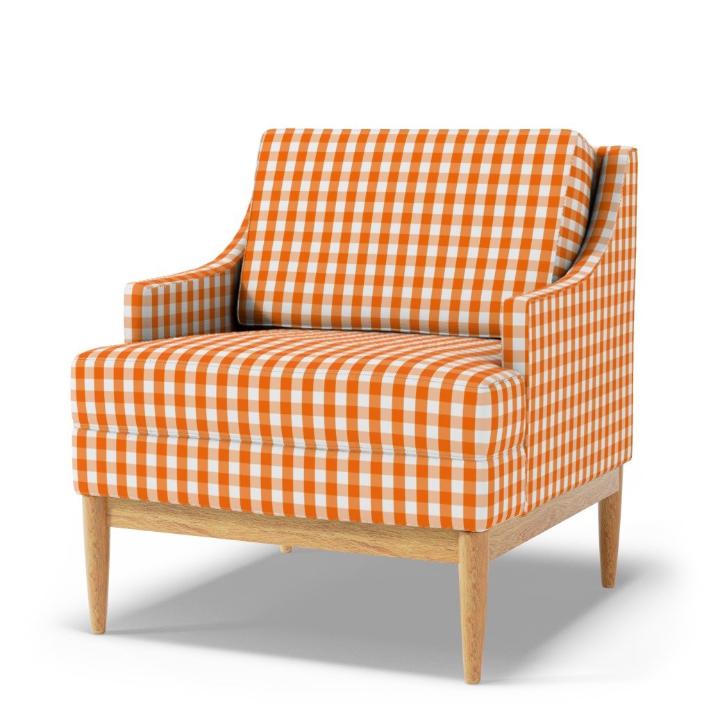 Small Pumpkin Orange and White Gingham Check Pattern Fabric orange and white fabric