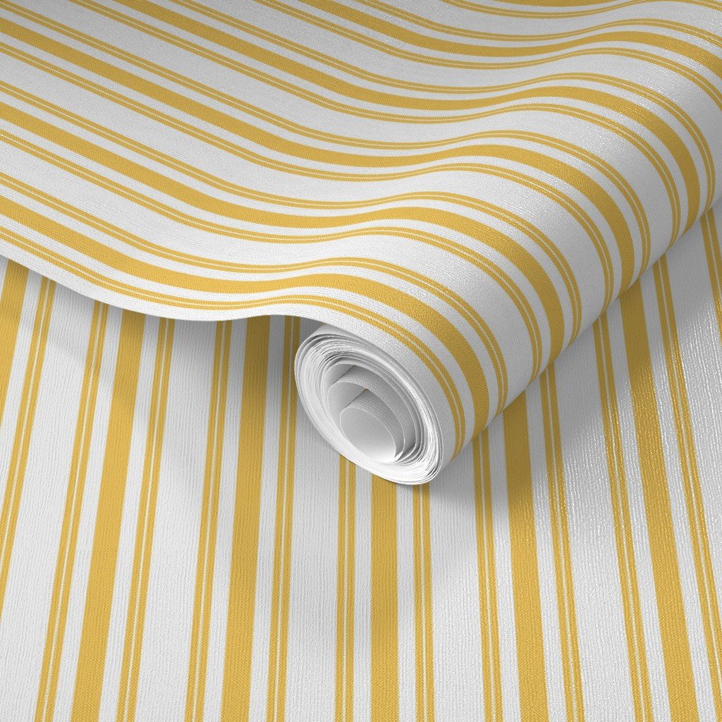 Trendy Large Yellow Butter French Mattress Ticking Double Stripes Wallpaper butter ticking wallpaper