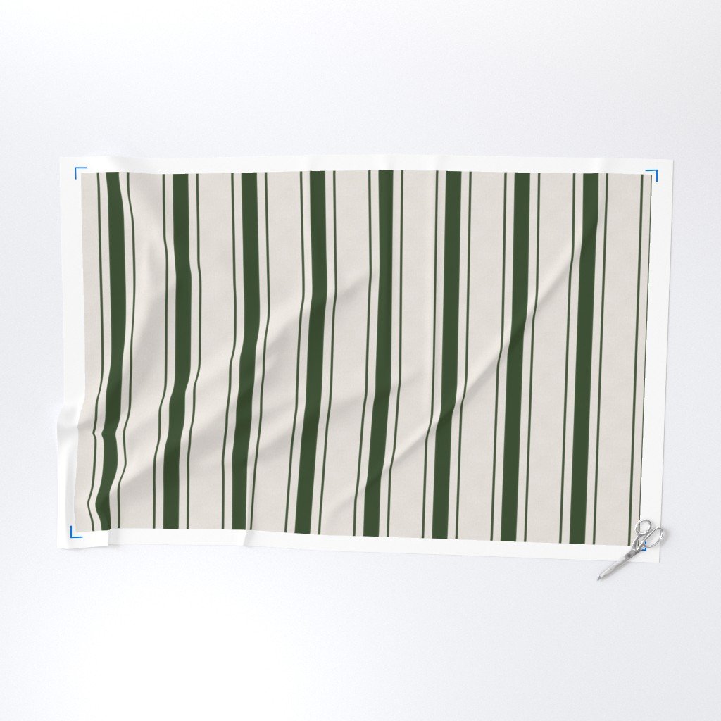Forest Green Antique Vintage Mattress Ticking Stripe on Cream Fabric forest green fabric