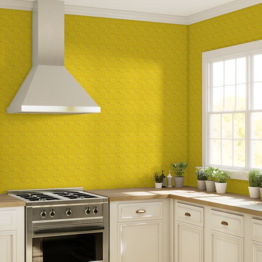 Lemon Citrus 3 inch Fruit Slices in a Zesty Repeat Pattern Wallpaper lemon slices wallpaper