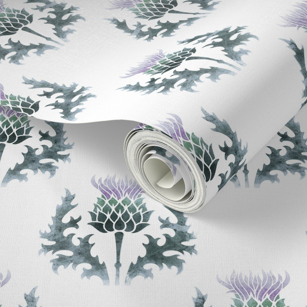 Large Watercolor Scottish Thistle Flower of Scotland Design Collection Decor Collection scottish thistle wallpaper
