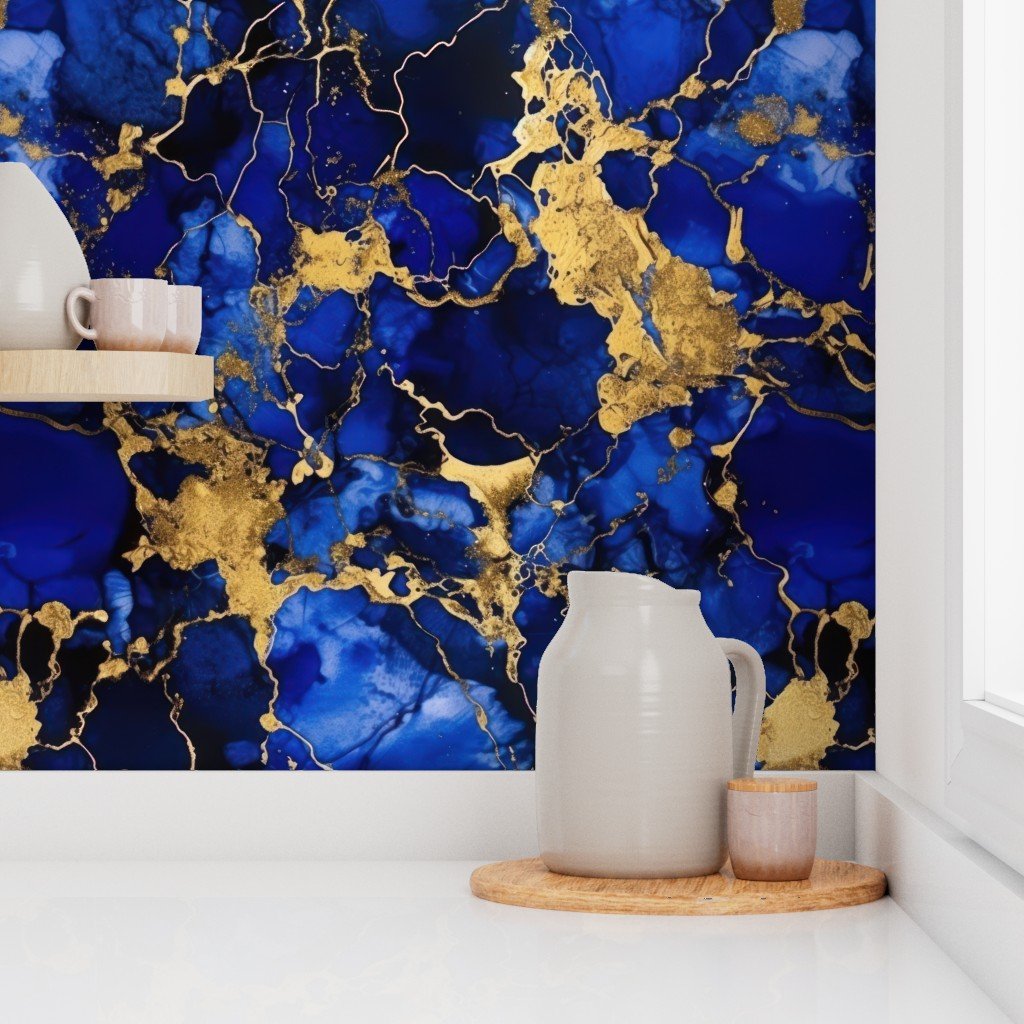 Cobalt Blue and Gold Alcohol Ink 3 Decor Collection Home Decor Collection inky swirls wallpaper