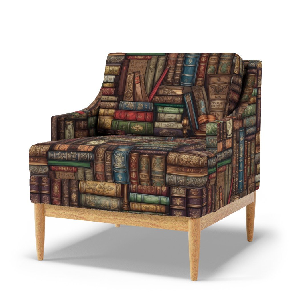 Stacked Bound Vintage Books on Library Book Shelf Fabric life-size books fabric