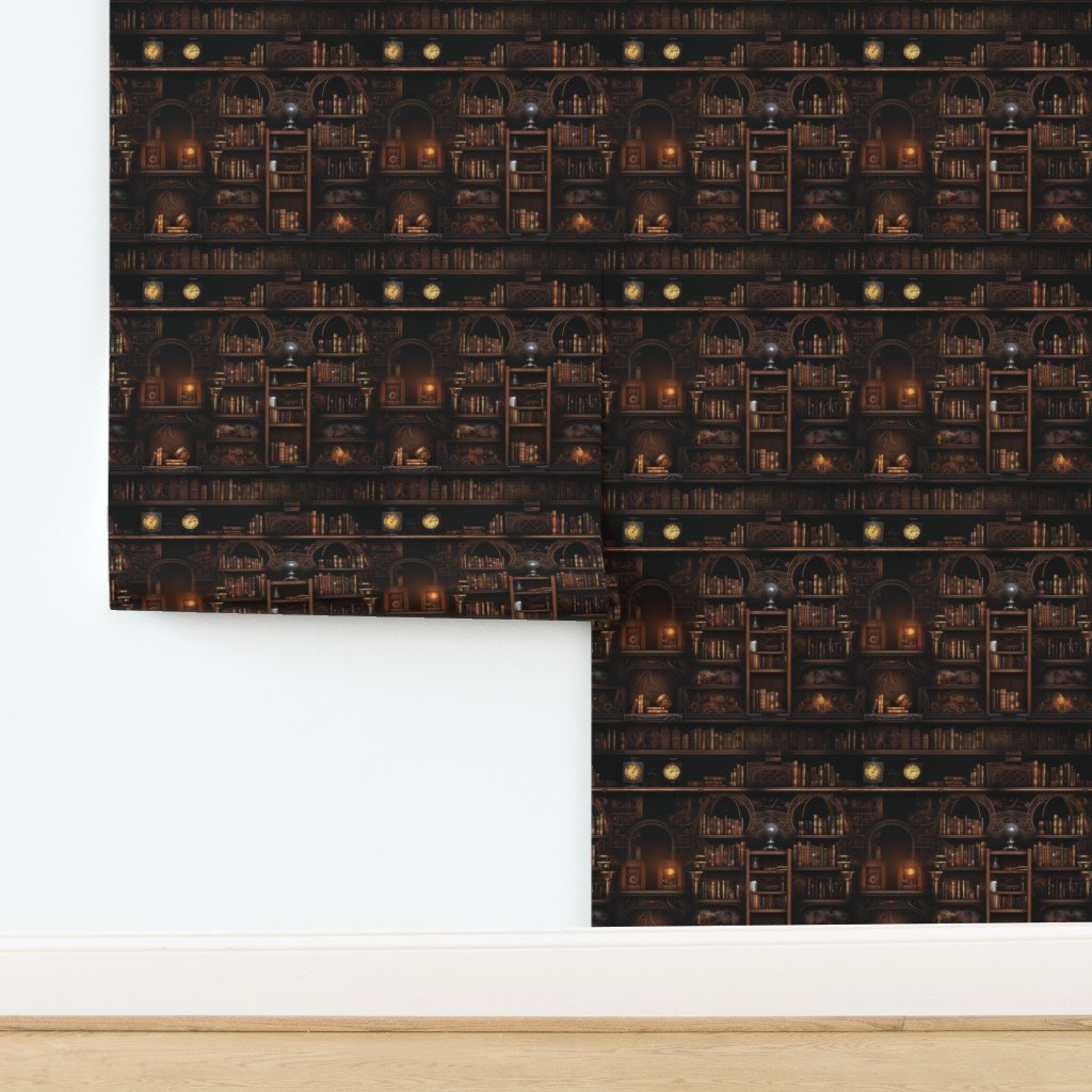 Spooky Photo realisticSmall Dark Academia Stampunk Bookshelves in Muted Design Collection Design Collection spooky bookcases wallpaper