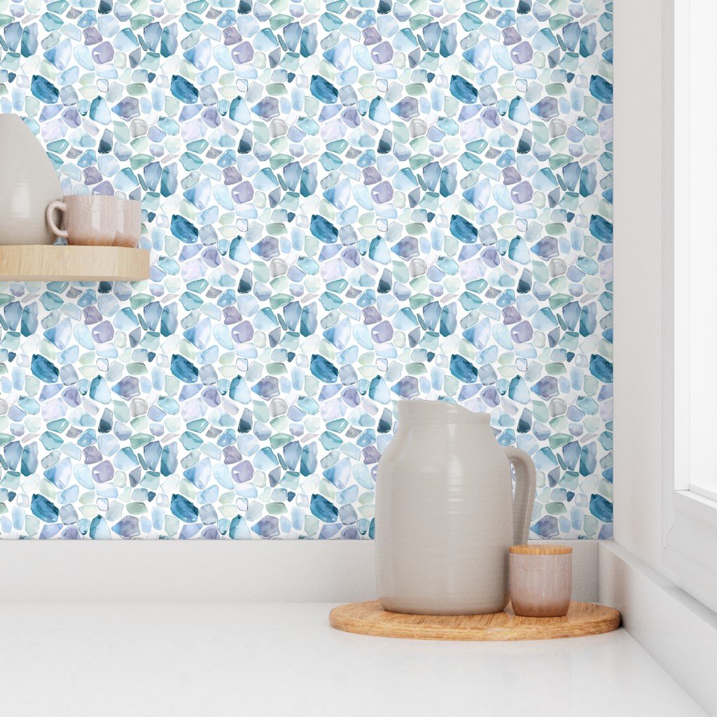 Small Blue and Lilac Shards of Tumbled and Scattered Watercolor Seaglass Decor Collection Home Styling Collection blue lilac wallpaper
