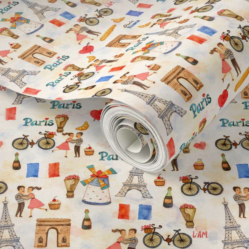 Adorable Whimsical Watercolor Paris Motifs with Eiffel Tower Interior Collection Home Decor Collection eiffel tower wallpaper