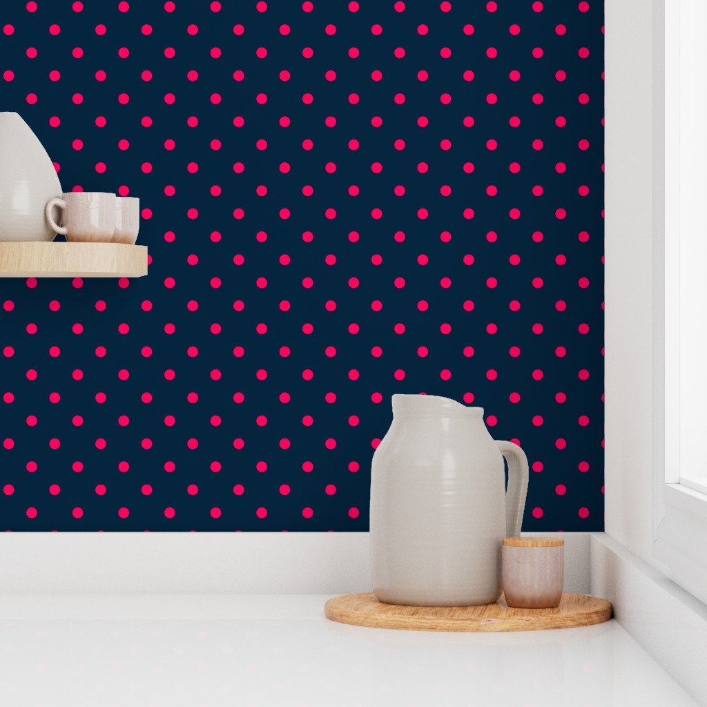Mini Hot Pink Polkadots on Navy Blue Decor Collection Decor Collection navy and hot pink wallpaper