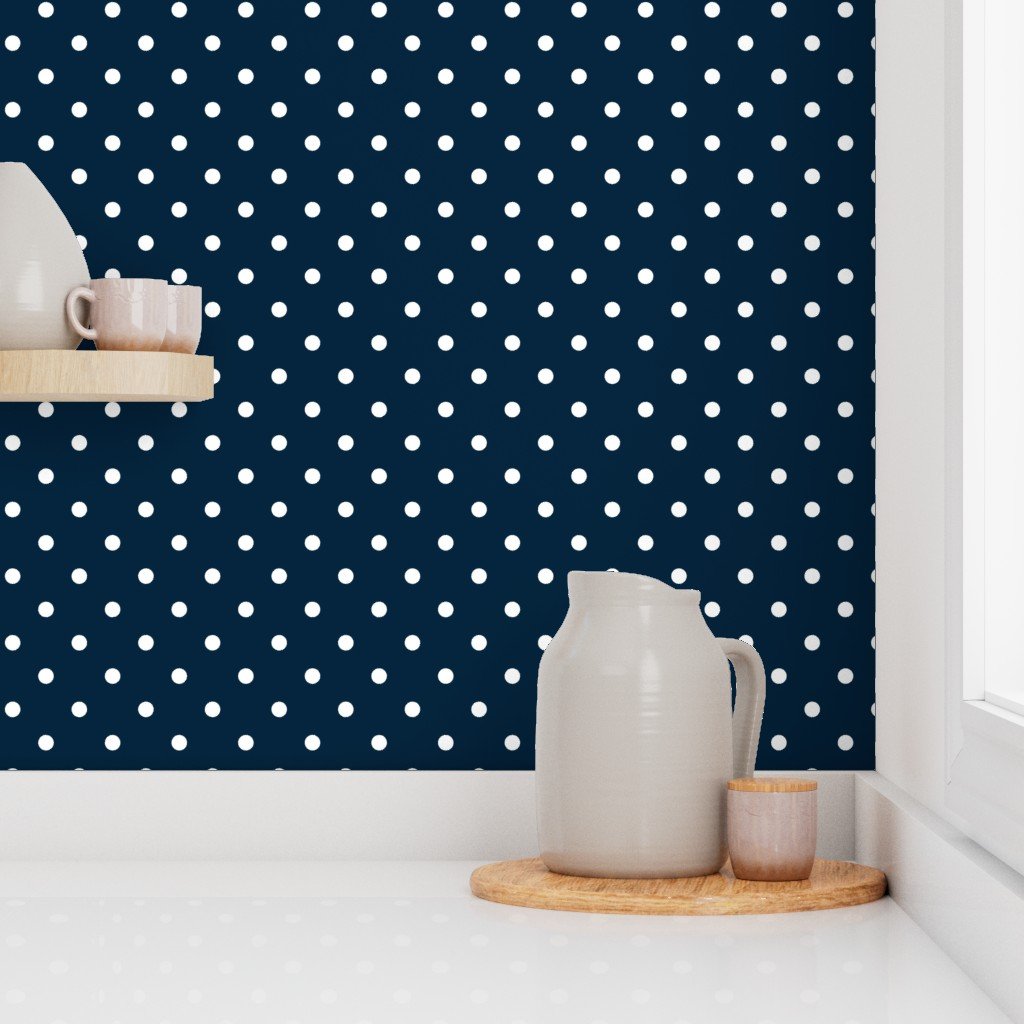 Mini White Polkadots on Navy Blue Interior Collection Design Collection marine blue wallpaper
