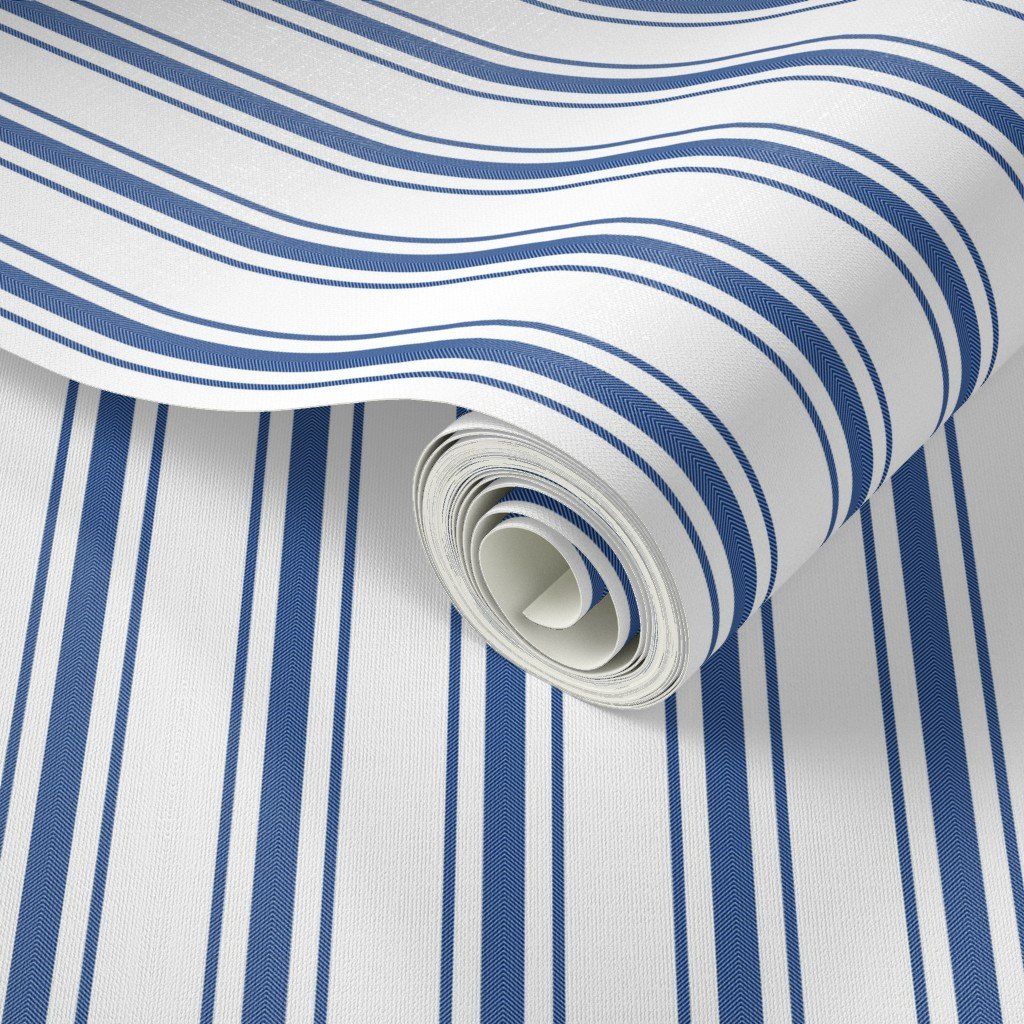 Mattress Ticking Wide Striped Pattern in Dark Blue and White Home Decor Collection Home Decor Collection bedding stripes wallpaper