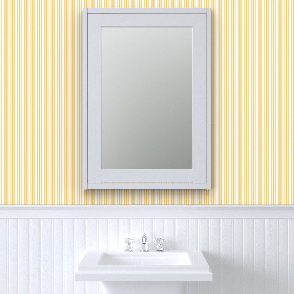 Trendy Large Yellow Butter French Mattress Ticking Double Stripes Wallpaper yellow and white wallpaper