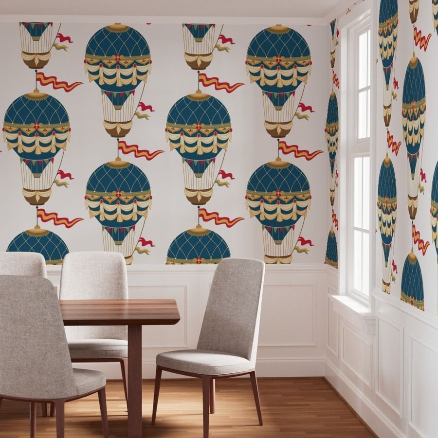 Vintage Ornamental Blue Festooned Hot Air Helium Balloons Wallpaper helium balloons wallpaper