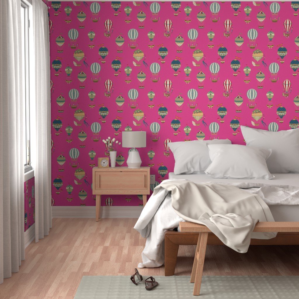 Huge Festooned Hot Air Balloons on Hot Pink Wallpaper helium balloons wallpaper
