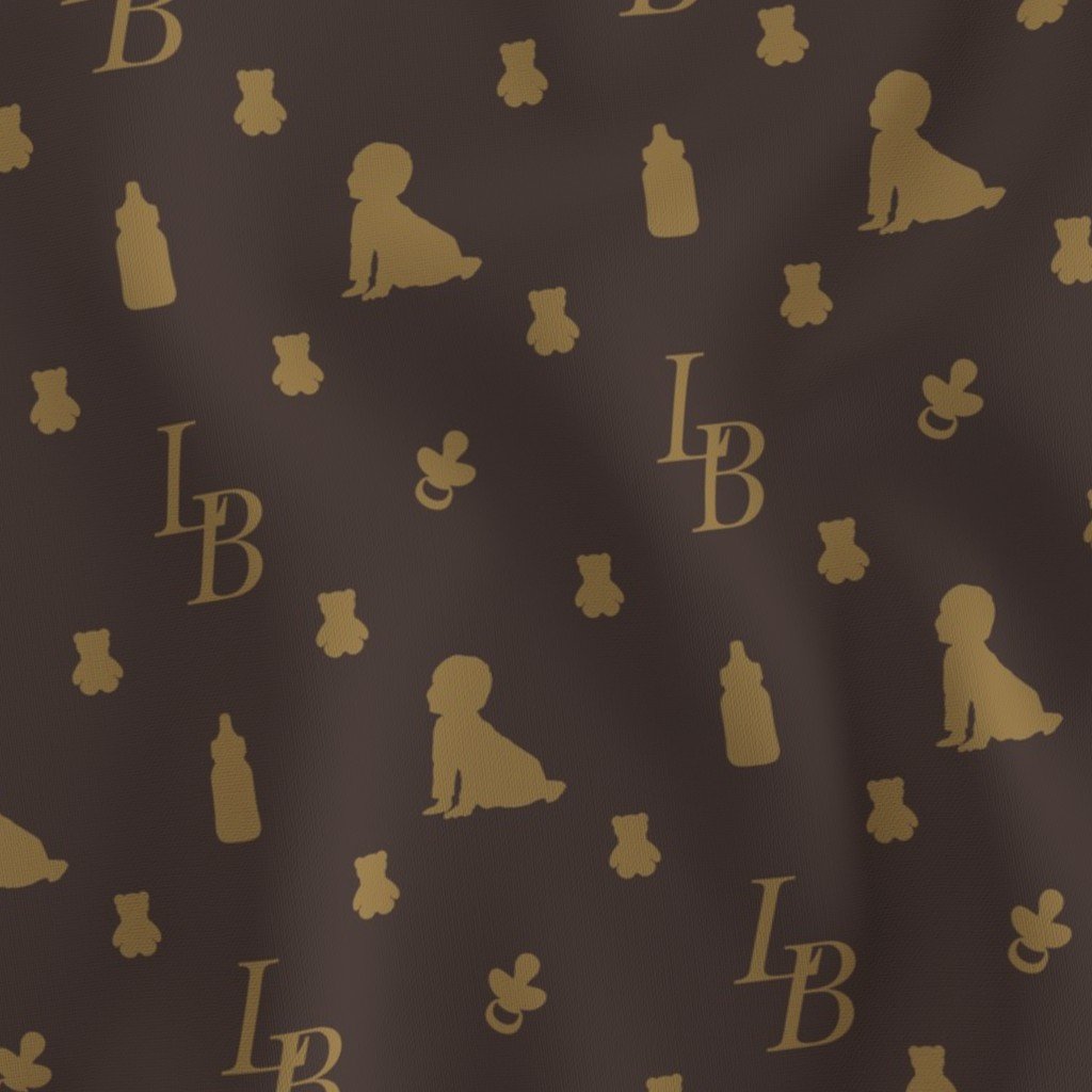 Louis Baby Luxury Iconic Monogram Pattern on Classic Brown with Tan Fabric louis pattern fabric