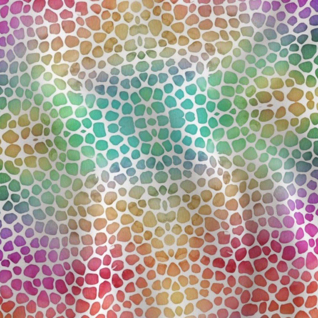 Rainbow Bright Pastel Mosaic Watercolor Spots in Mirror Repeat Fabric mosaic dots fabric