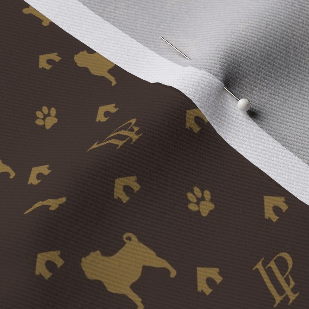 Louis Pug Face Luxury Dog Smaller Pattern in Tan on Brown Fabric dog print fabric