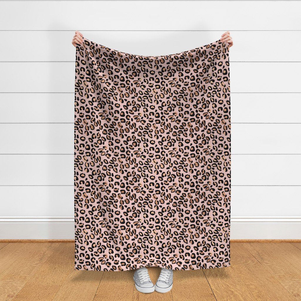 Leopard Rose Gold Shiny Spots on Pink Fabric leopard spots fabric