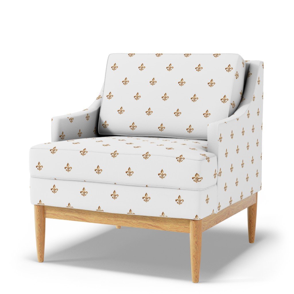 Faux-Effect Metallic Gold Fleur de Lis Royal Symbols on Wedding White Fabric golden fleur de lis fabric