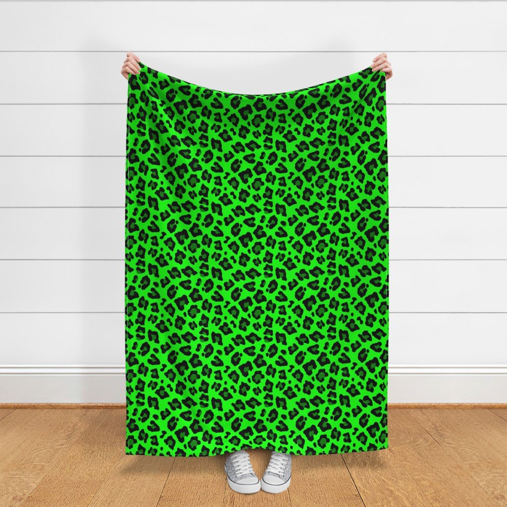 Jumbo Leopard Spots Animal Repeat Pattern Print in Green and Black Fabric animal print fabric