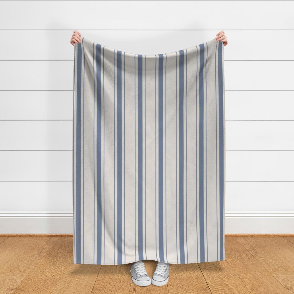 Wide Stressed Blue Denim Mattress Ticking Fabric blue and cream fabric