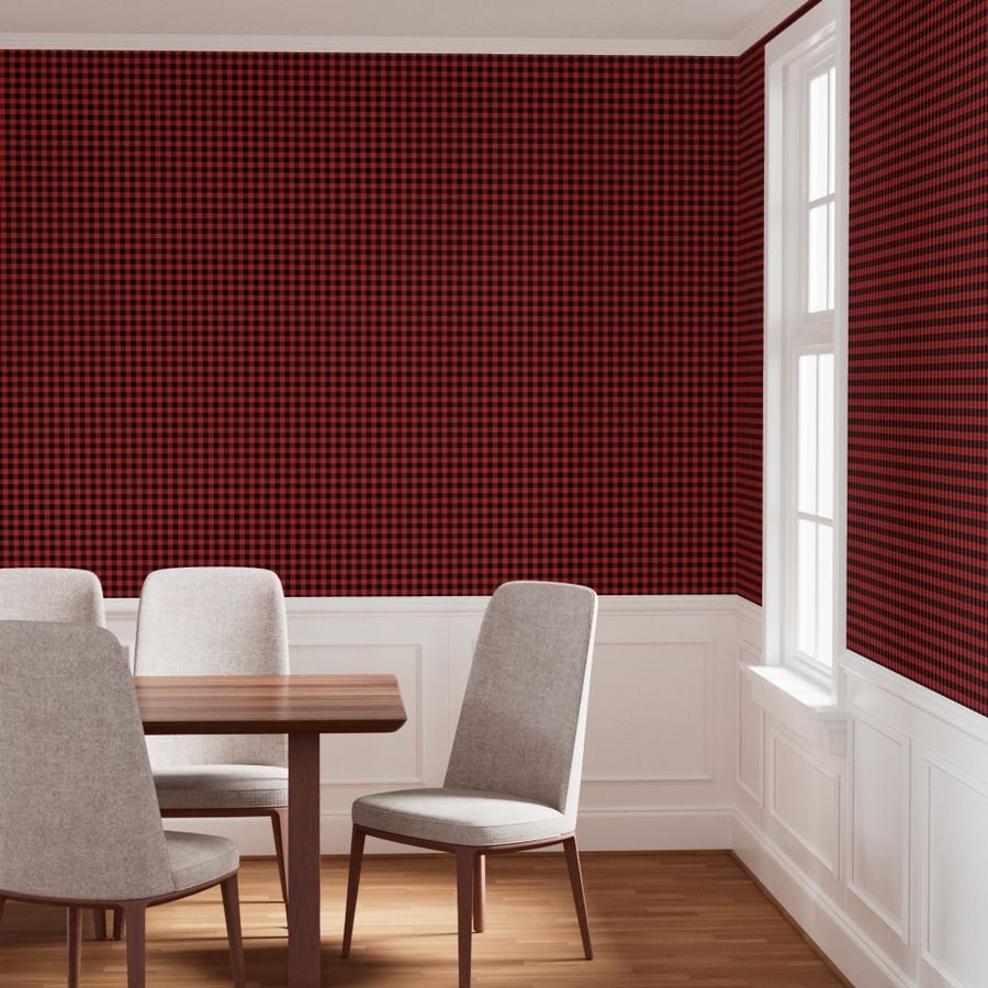 Christmas Holly Berry Red and Black Buffalo Check 1 inch Wallpaper buffalo check wallpaper