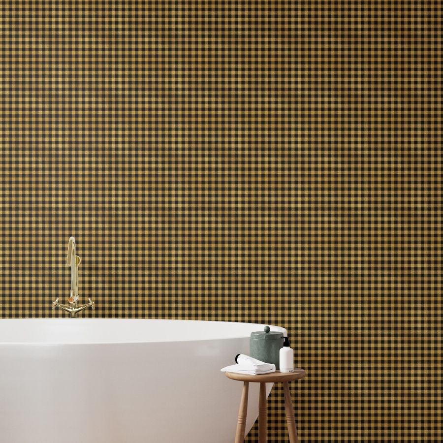 Christmas Faux Gold Foil and Black Buffalo Check 1 inch Wallpaper christmas check wallpaper