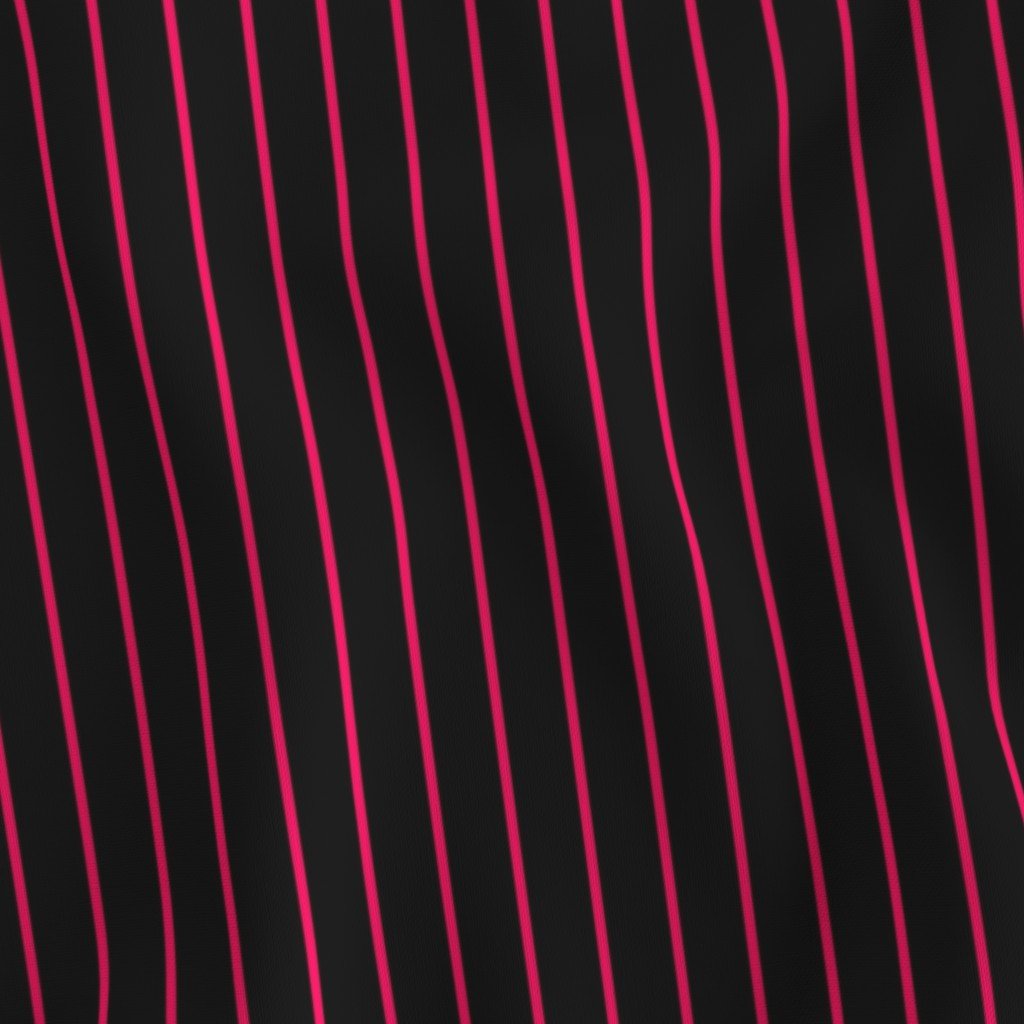 Classic wider 1 Inch Bright Hot Pink Pinstripe on a Black Background Fabric black stripe fabric