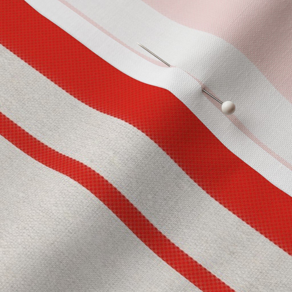 Garnet Red Antique Vintage Mattress Ticking Stripe on Cream Fabric distressed textile fabric