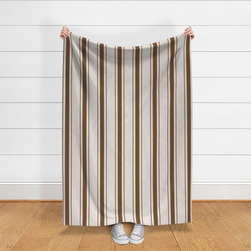 Coffee Brown Antique Vintage Mattress Ticking Stripe on Cream Fabric brown and cream fabric
