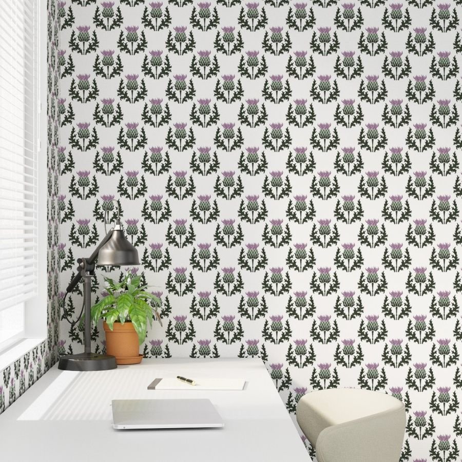 Large Scottish Thistle Flower of Scotland on White Wallpaper purple thistle wallpaper